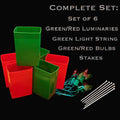 Set of 6 Red/Green Luminaries, Green Light String, Red/Green Bulbs & Stakes