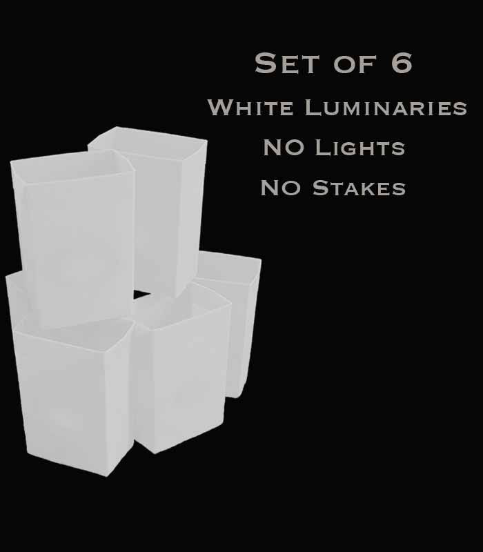 Set of 6 White Luminaries, no light source, no stakes