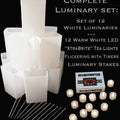 Set of 12 White Luminaries, "XtraBrite" Warm White LED Tea Lights w/ Timers & Stakes