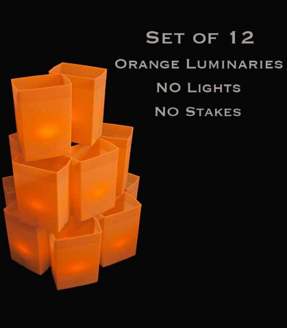 Set of 12 Orange Luminaries, No Lights, No Stakes