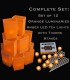 Set of 12 Orange Luminaries, Amber LED Tea Lights, Stakes
