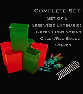 Set of 6 Red/Green Luminaries, Green Light String, Red/Green Bulbs & Stakes
