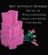 Set of 12 Pink Luminaries, Green Light Strings with Pink Bulbs, No Stakes