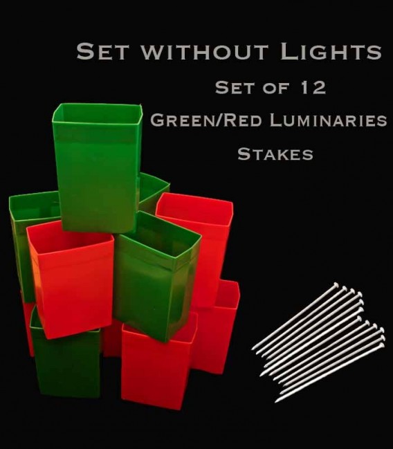 Set of 12 Red/Green Luminaries, no light source, stakes