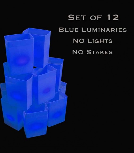 Set of 12 Blue Luminaries, no light source, no stakes