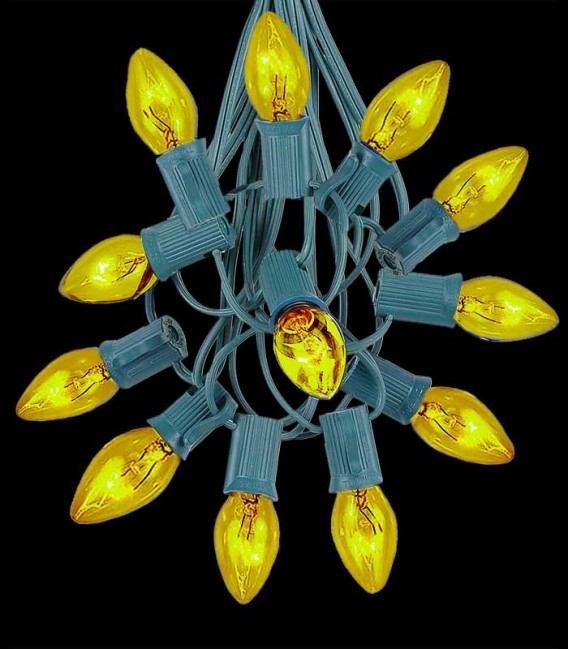 12 Socket Green Electric Light String, Yellow Bulbs
