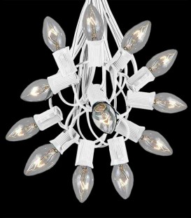 12 Socket White Electric Light String, Clear Bulbs