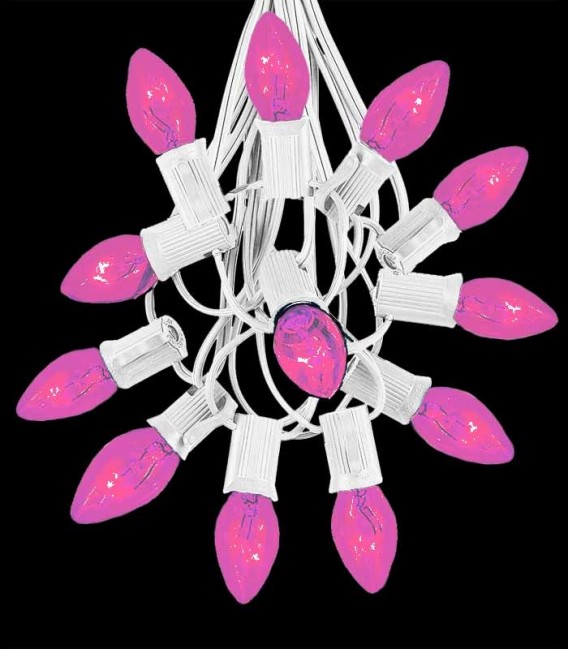 12 Socket White Electric Light String, Pink Bulbs