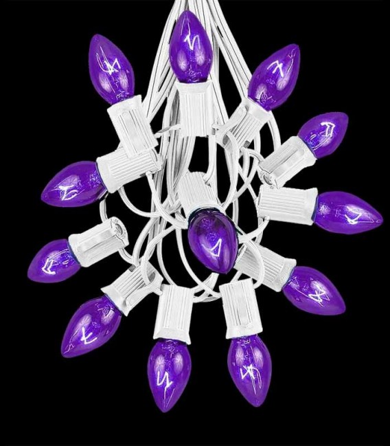 12 Socket White Electric Light String, Purple Bulbs