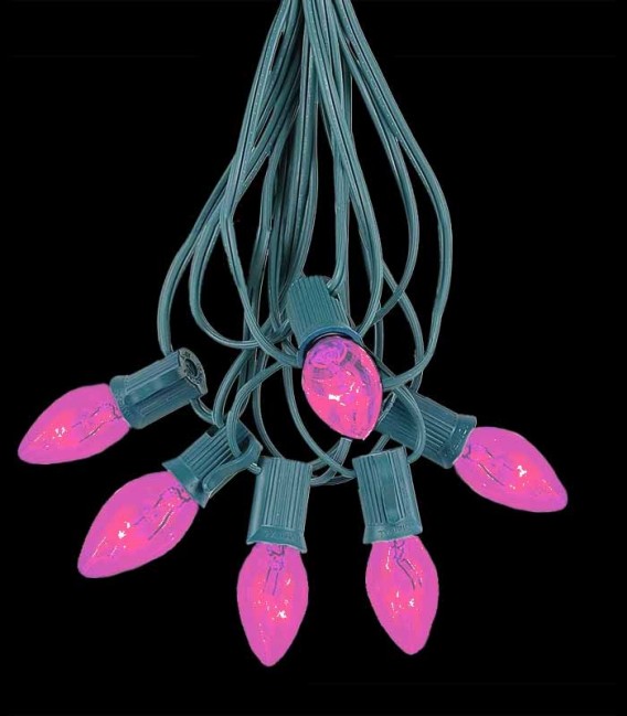 6 Socket Green Electric Light String, Pink Bulbs