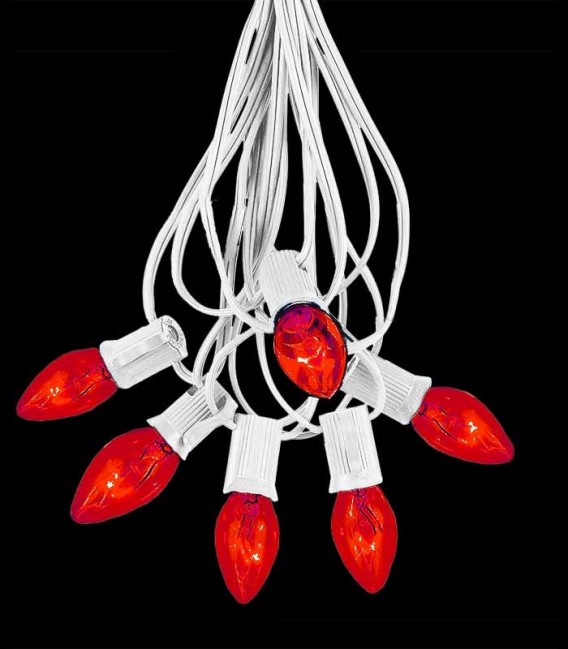 6 Socket White Electric Light String, Red Bulbs