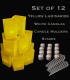 Set of 12 Yellow Luminaries, White Candles with Holders, Stakes
