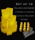 Set of 12 Yellow Luminaries, Citronella Candles with Holders, Stakes