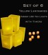 Set of 6 Yellow Luminaries, Amber LED Tea Lights with Timers, No Stakes