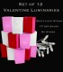 Set of 12 Valentine Luminaries, White Light String and LED Bulbs, No Stakes