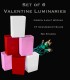 Set of 6 Valentine Luminaries, Green Light String and Bulbs, No Stakes