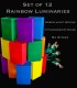 Set of 12 Rainbow Luminaries, Green Light String and Bulbs, No Stakes
