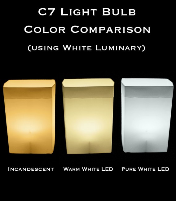 Color Comparison of Bulbs in White Luminary