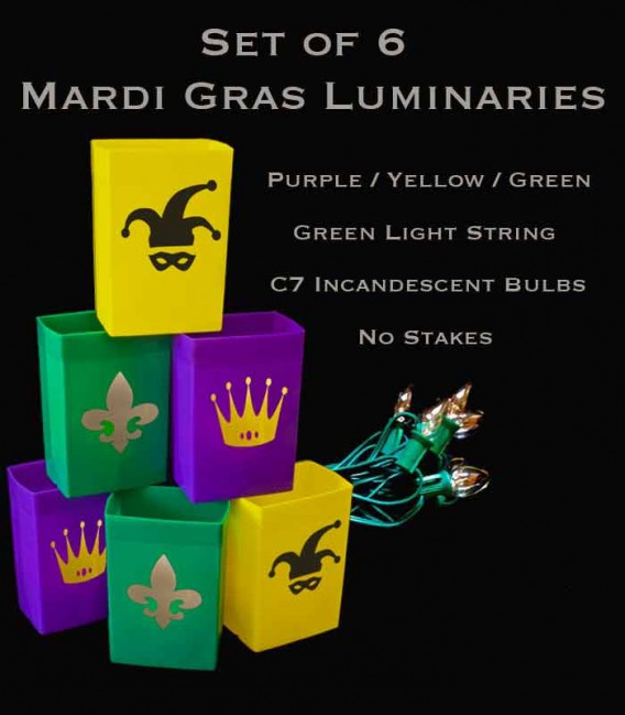 Mardi Gras Set of 6, Green Light String with Incandescent Bulbs, No Stakes