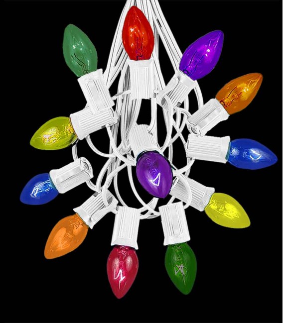 12 Socket White Electric Light String, Multi Bulbs