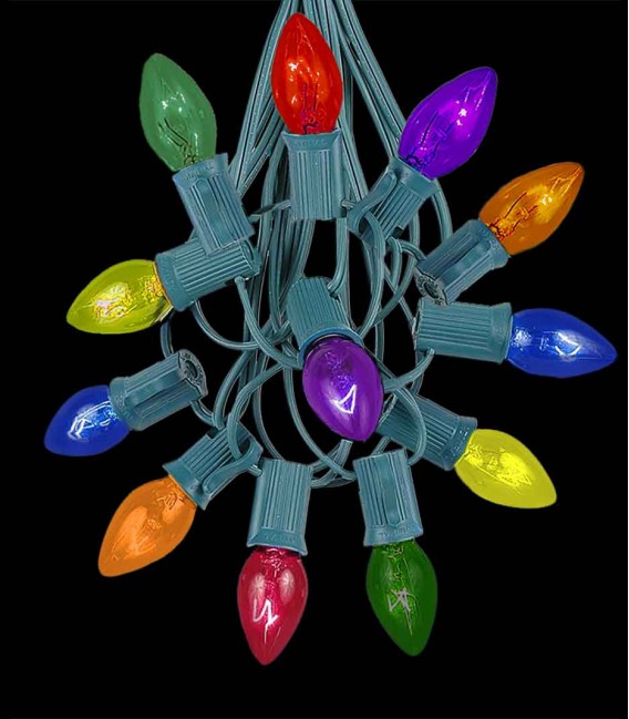 12 Socket Green Electric Light String, Multi Bulbs