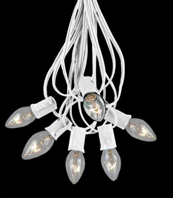 6 Socket White Electric Light String, Clear Bulbs