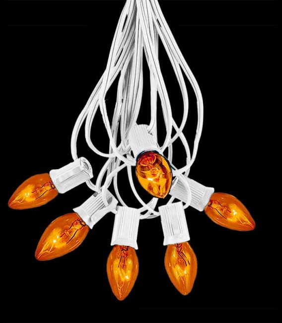 6 Socket White Electric Light String, Orange Bulbs
