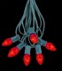 6 Socket Green Electric Light String, Red Bulbs