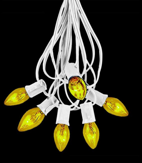 6 Socket White Electric Light String, Yellow Bulbs