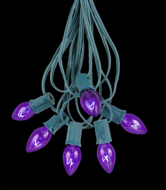 6 Socket Green Electric Light String, Purple Bulbs