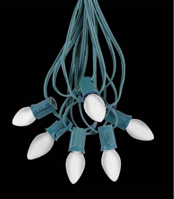 6 Socket Green Electric Light Strings, WHITE LED Bulbs
