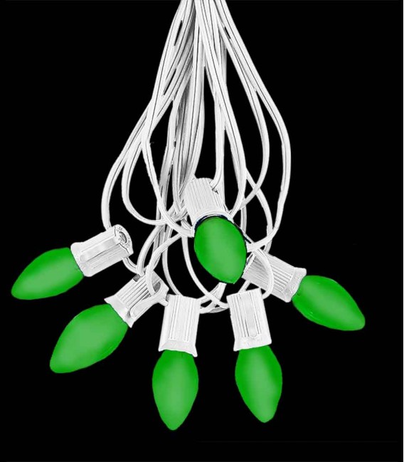 6 Socket White Electric Light Strings, Green LED Bulbs