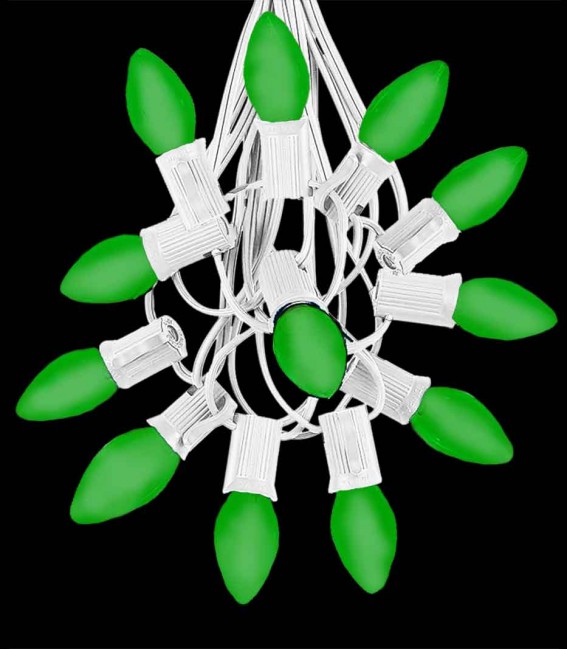 12 Socket White Electric Light Strings, Green LED Bulbs
