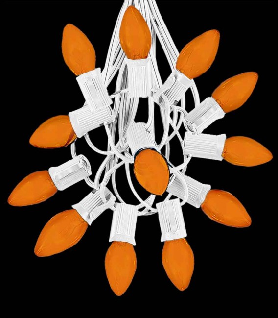 12 Socket White Electric Light Strings, Orange LED Bulbs