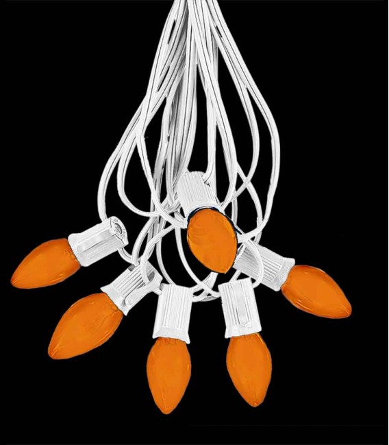 6 Socket White Electric Light Strings, Orange LED Bulbs