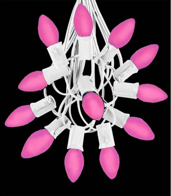 12 Socket White Electric Light Strings, Pink LED Bulbs