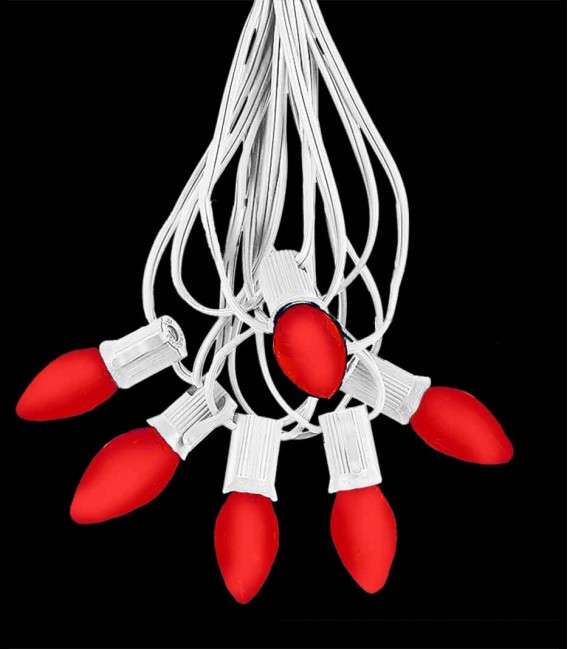 6 Socket White Electric Light Strings, Red LED Bulbs