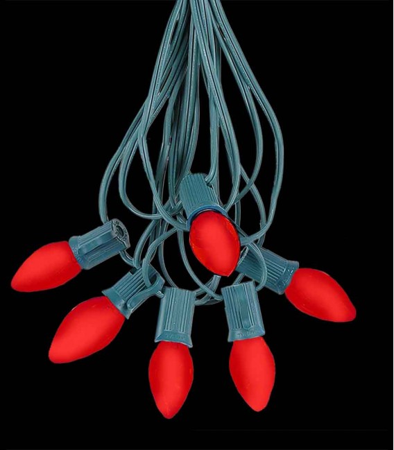 6 Socket Green Electric Light Strings, Red LED Bulbs