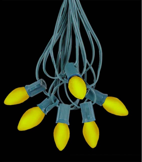 6 Socket Green Electric Light Strings, Yellow LED Bulbs