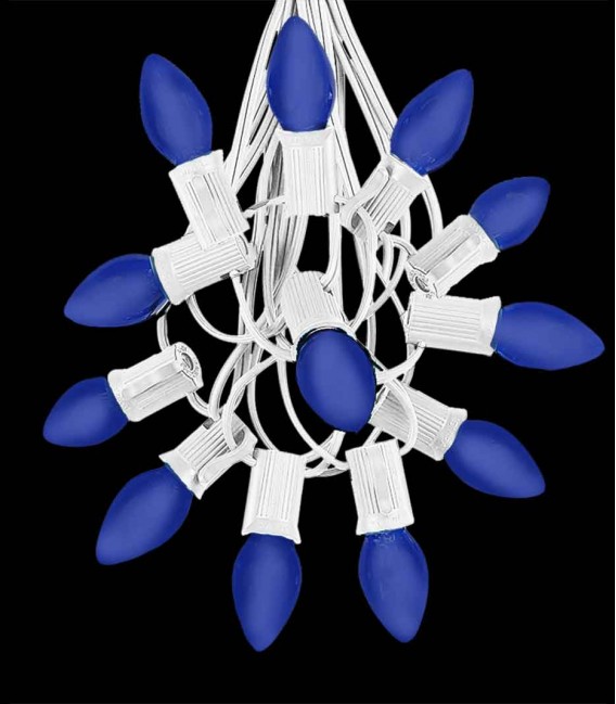 12 Socket White Electric Light Strings, Blue LED Bulbs