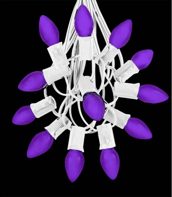 12 Socket White Electric Light Strings, Purple LED Bulbs
