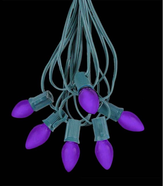 6 Socket Green Electric Light Strings, Purple LED Bulbs