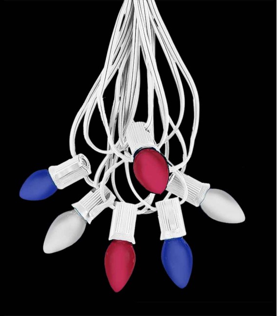 6 Socket White Electric Light Strings, Patriotic LED Bulbs