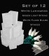 Set of 12 White Luminaries, Green Light String with White Flame Bulbs, Stakes