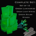 Set of 12 Green Luminaries, Green Light String, Green Bulbs, Stakes