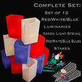 Set of 12 Patriotic Luminaries, Green Light String, R/W/B Bulbs & Stakes
