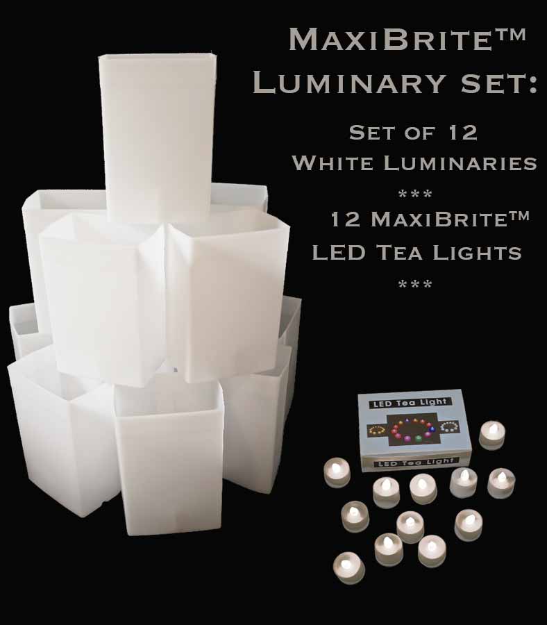 White Luminaries with MaxiBrite™ LED Tea Lights & Stakes