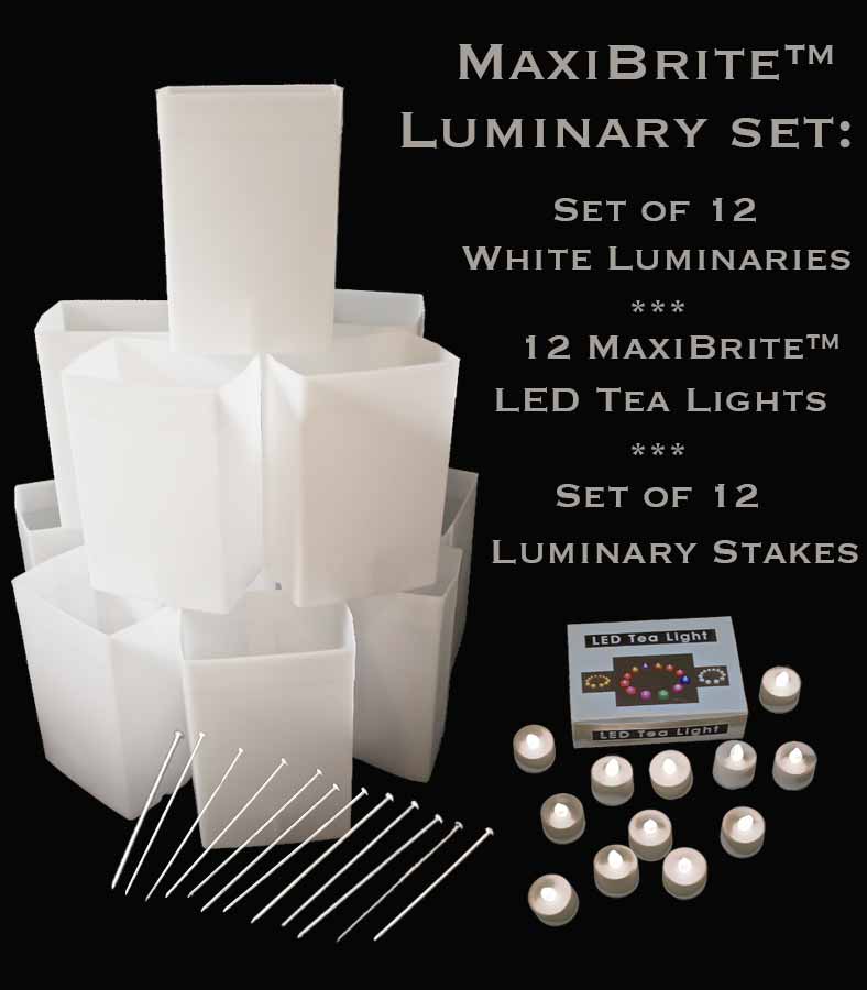 White Luminaries with MaxiBrite™ LED Tea Lights & Stakes