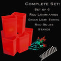 Set of 6 Red Luminaries, Green Light String, Red Bulbs & Stakes