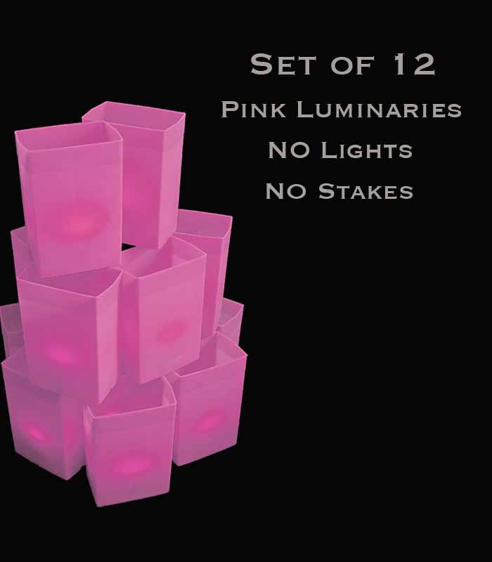 Set of 12 Pink Luminaries, No Lights, No Stakes